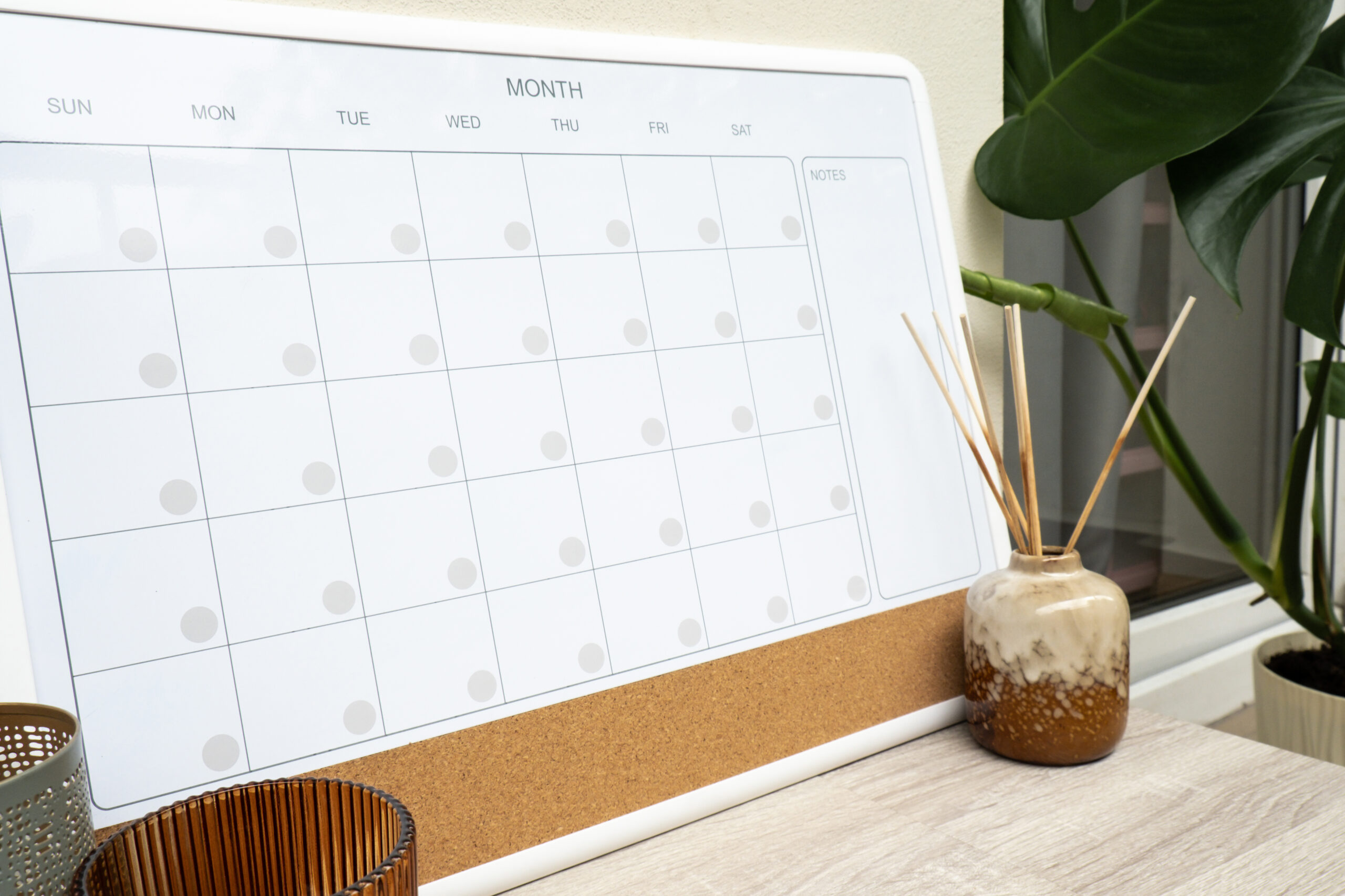 monthly planner. empty magnetic board with the days of the month. place to enter important matters schedule. concept for business planning. whiteboard planner magnetic monthly template